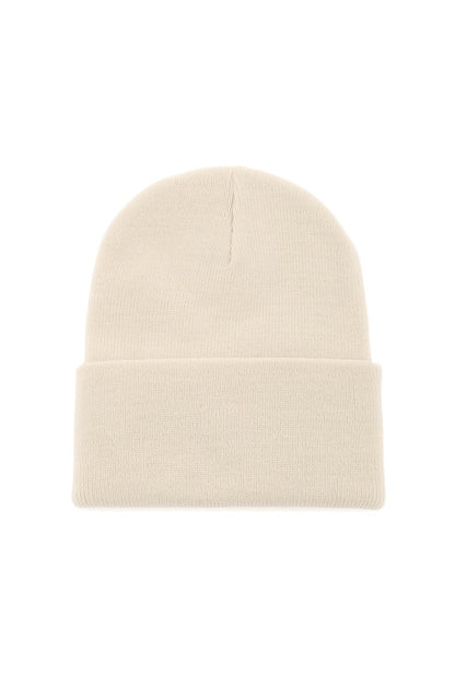 Beanie Hat With Logo Patch  - White