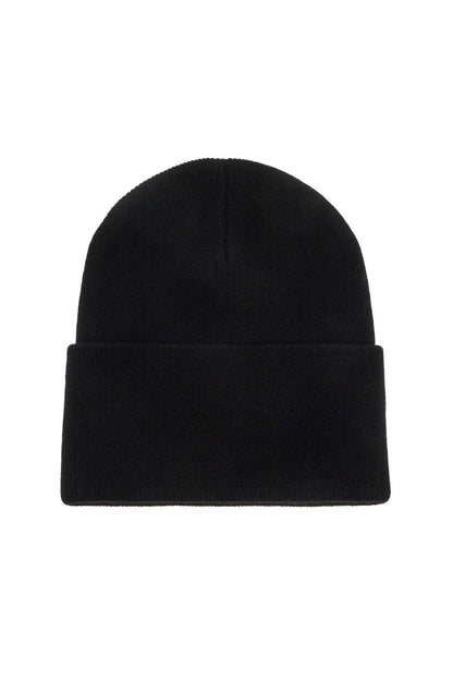 Beanie Hat With Logo Patch  - Black