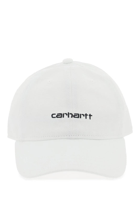 Canvas Script Baseball Cap  - White