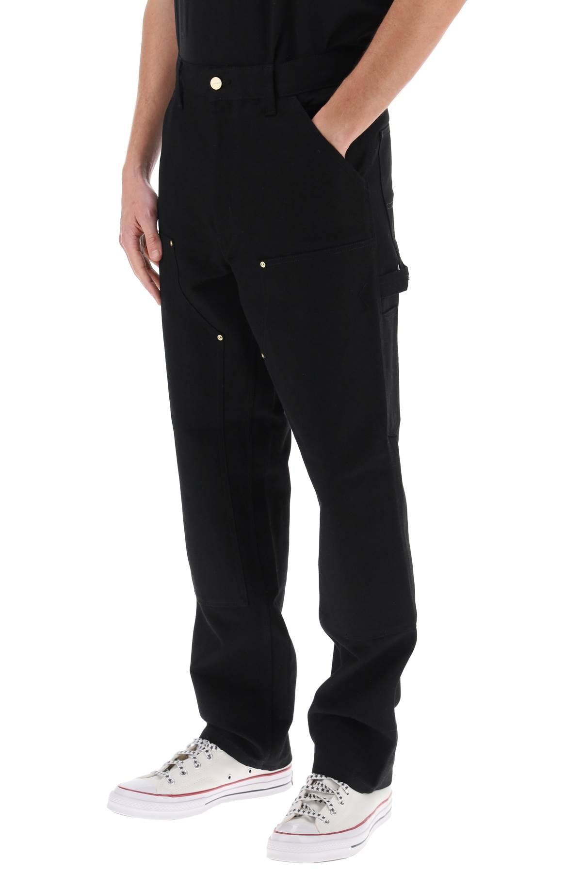 Organic Cotton Double Knee Pants  - Black