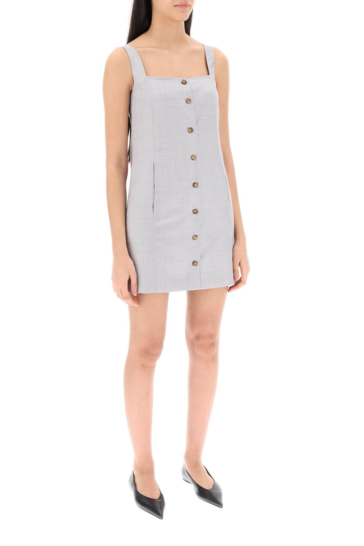 Buttoned Pinafore Dress  - Grey