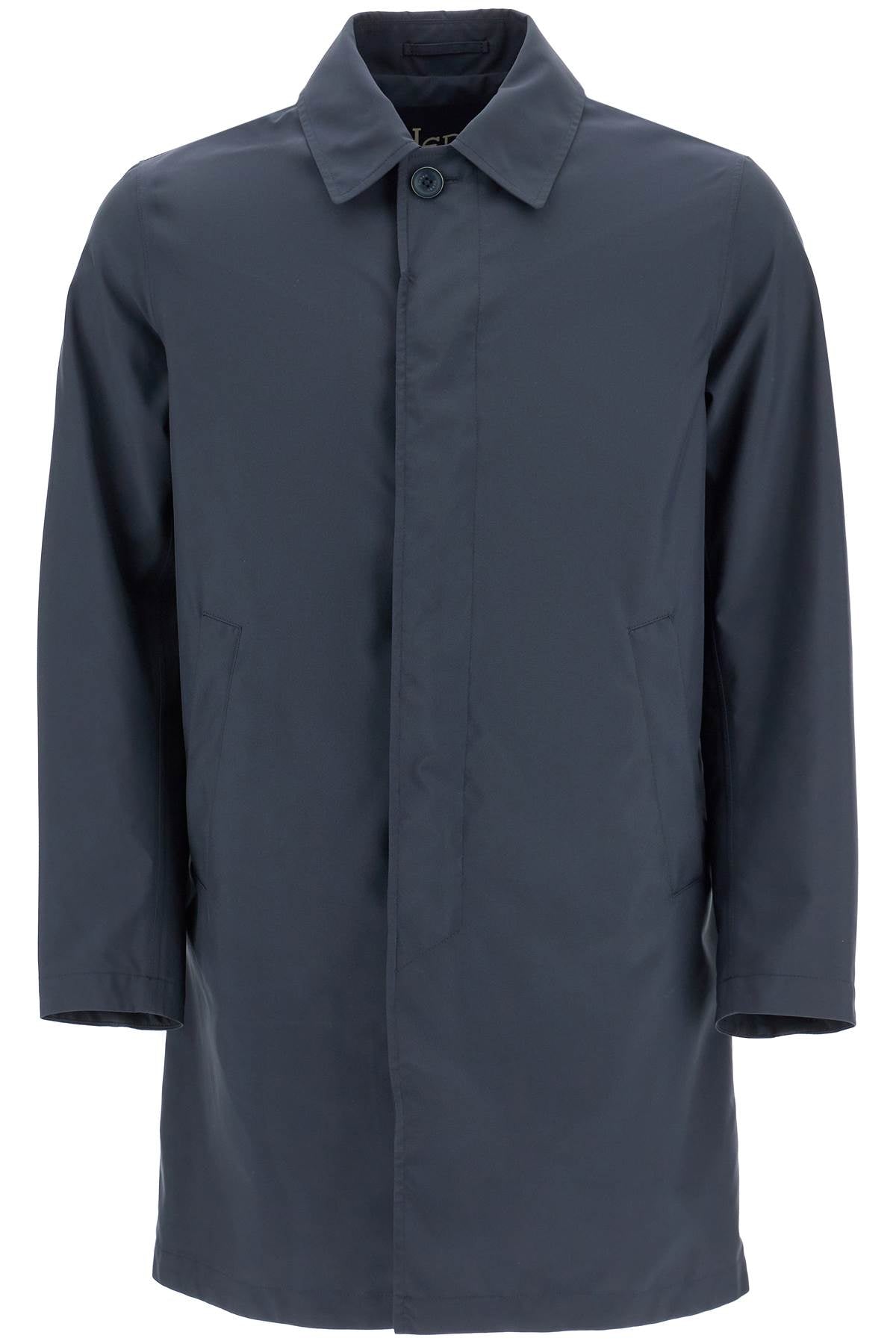 Long Blue Waterproof Coat In High-quality Polyester With Buttons  - Blue