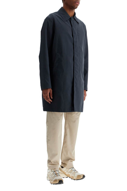 Long Blue Waterproof Coat In High-quality Polyester With Buttons  - Blue