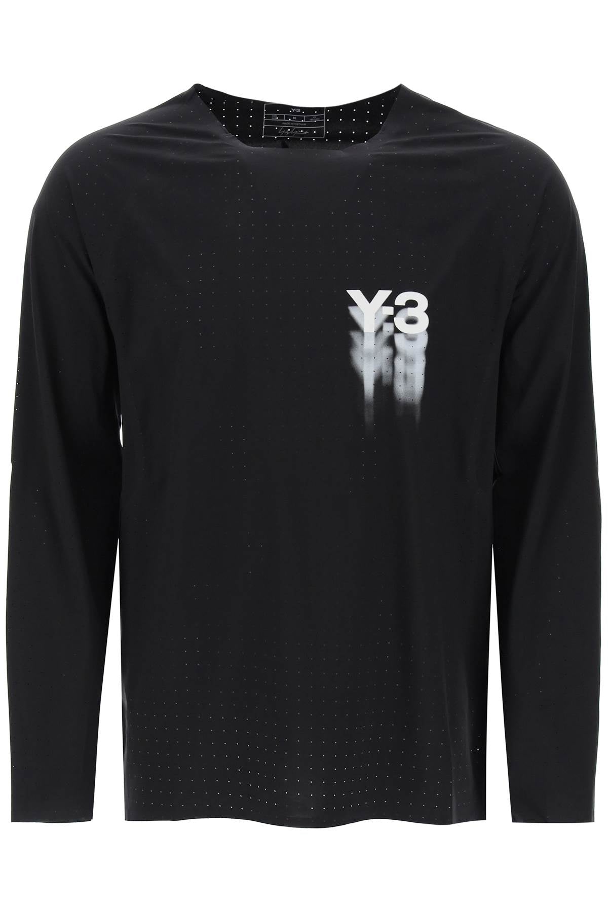 Long-sleeved Perforated Jersey T  - Black