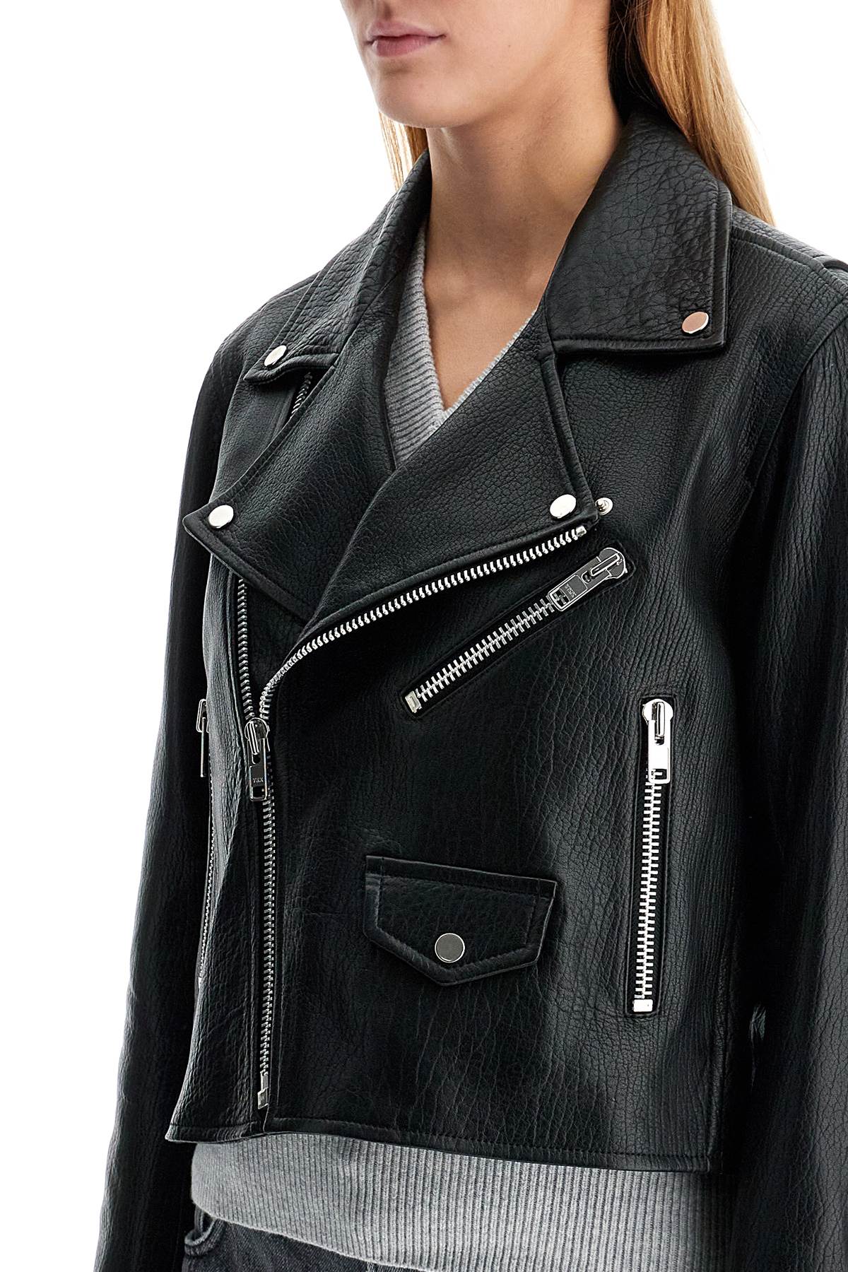 Lenny Sue Leather Biker Jacket  - Black