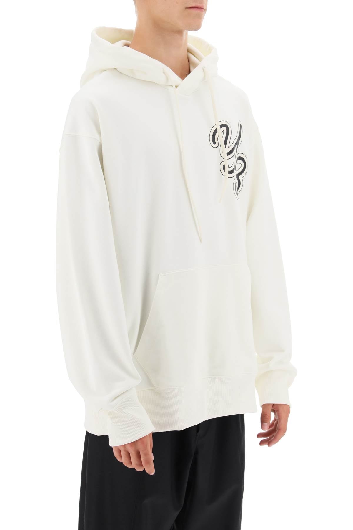 Hoodie With Logo Print  - Bianco