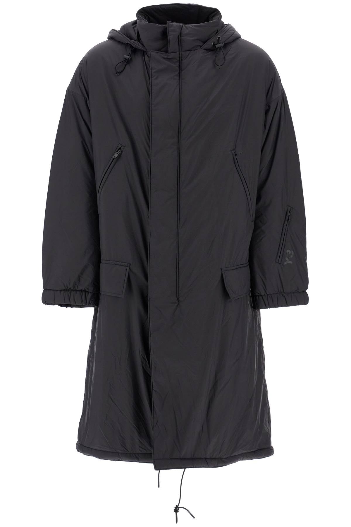 Long Padded Nylon Parka Coat  - Black