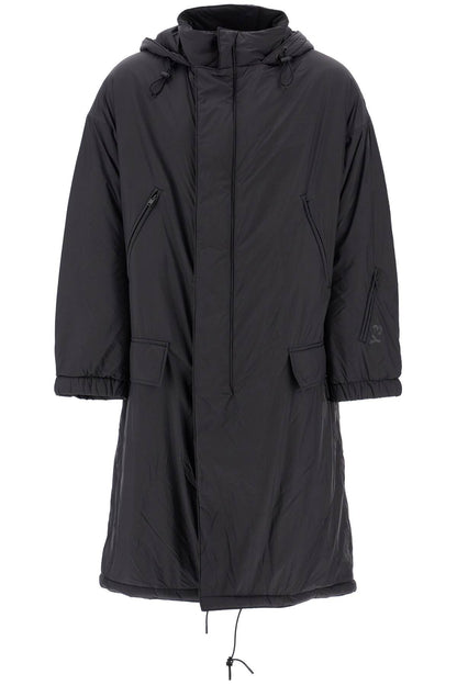 Long Padded Nylon Parka Coat  - Black