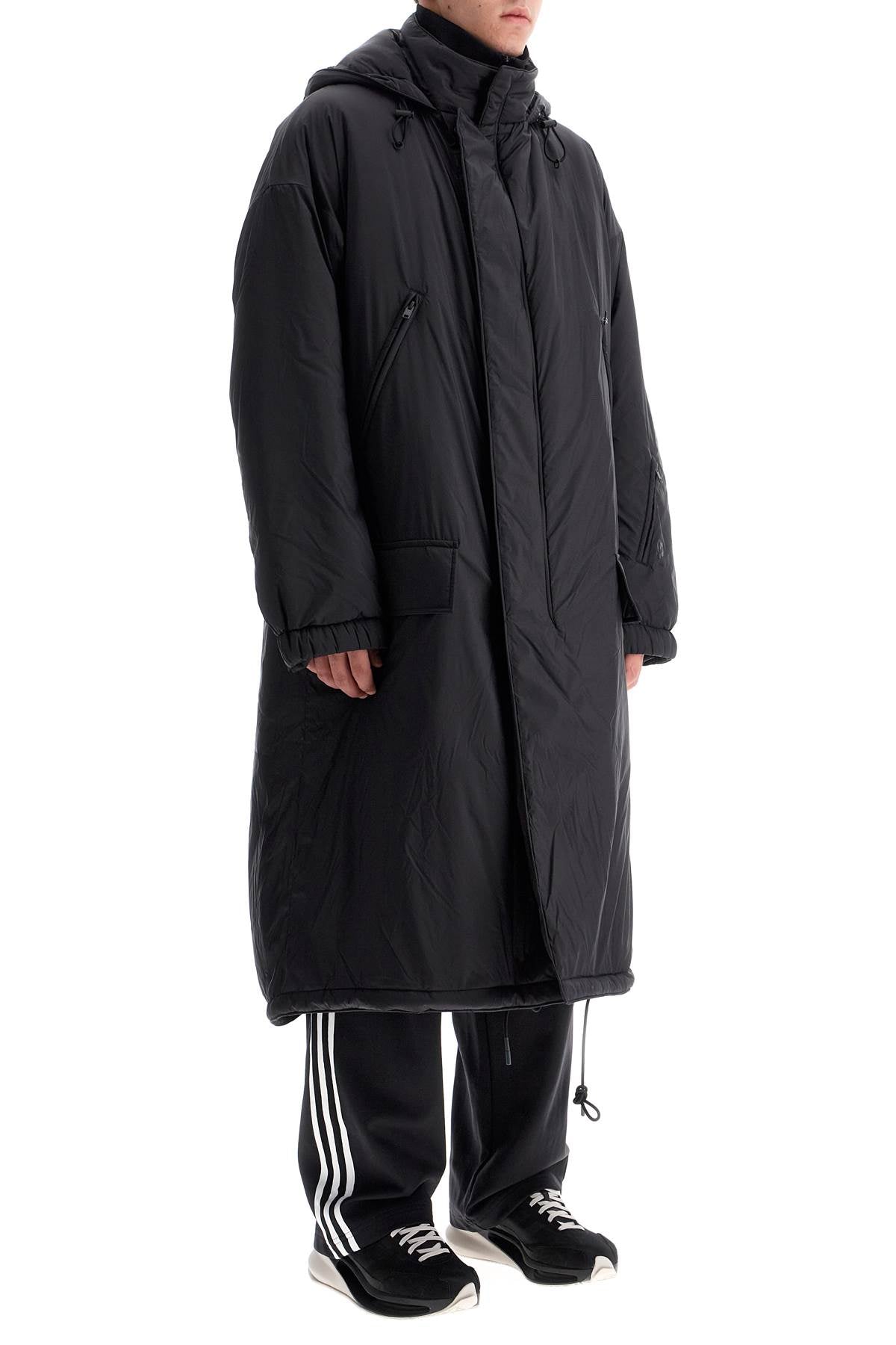 Long Padded Nylon Parka Coat  - Black