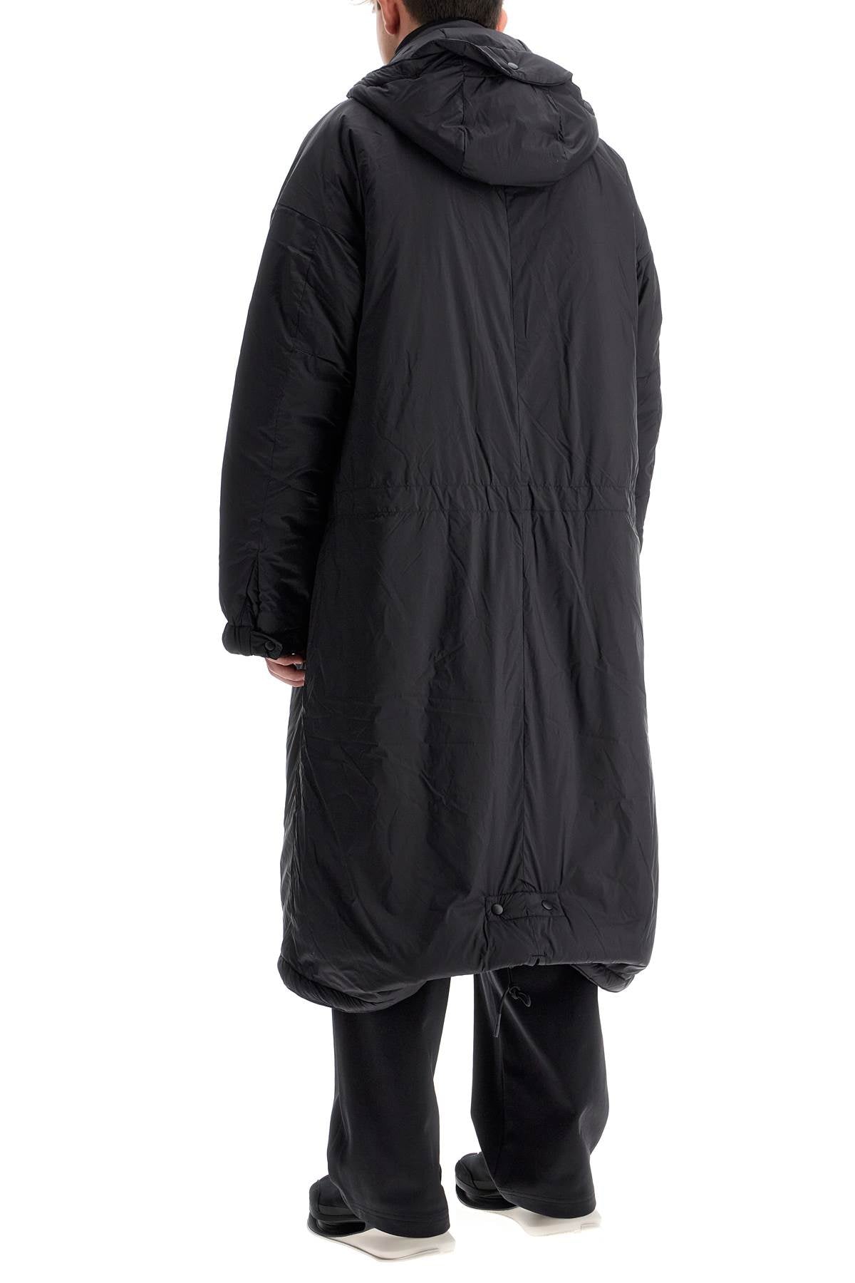 Long Padded Nylon Parka Coat  - Black