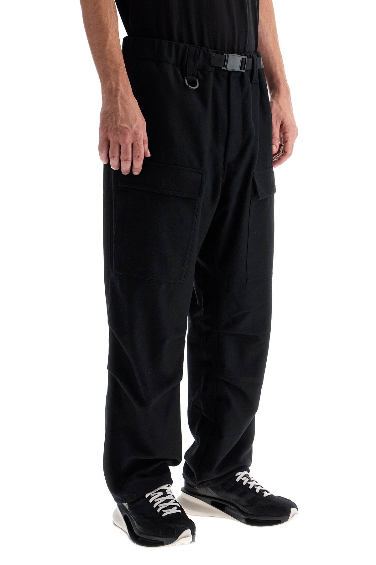 Flannel Cargo Pants For Men  - Black