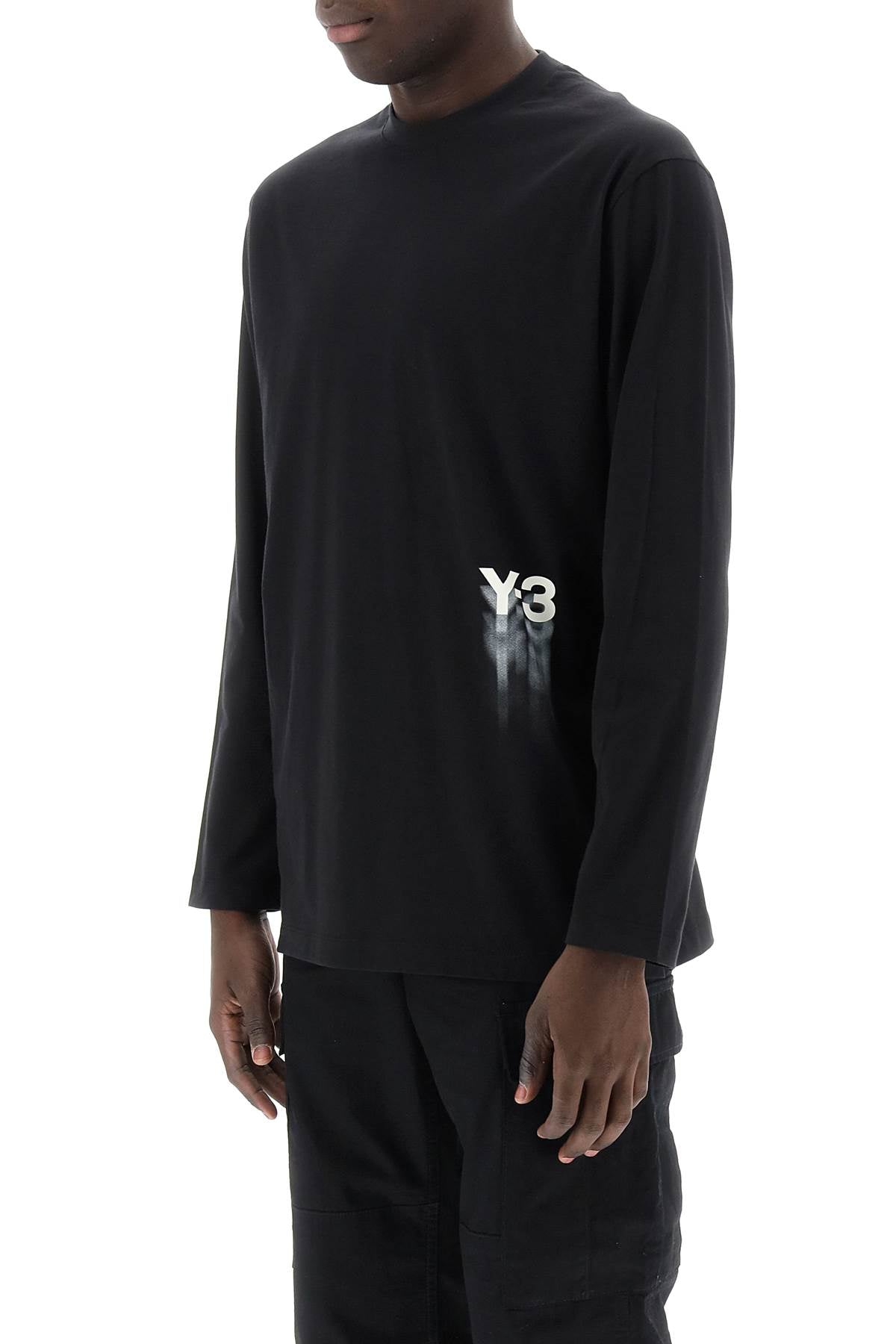 Long-sleeved T-shirt With Logo Print  - Black