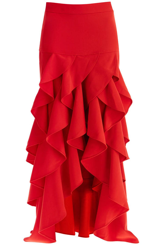 Asymmetric Skirt With Ruffles  - Red