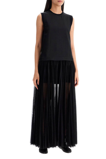 Layered Dress With Pleated Skirt  - Black