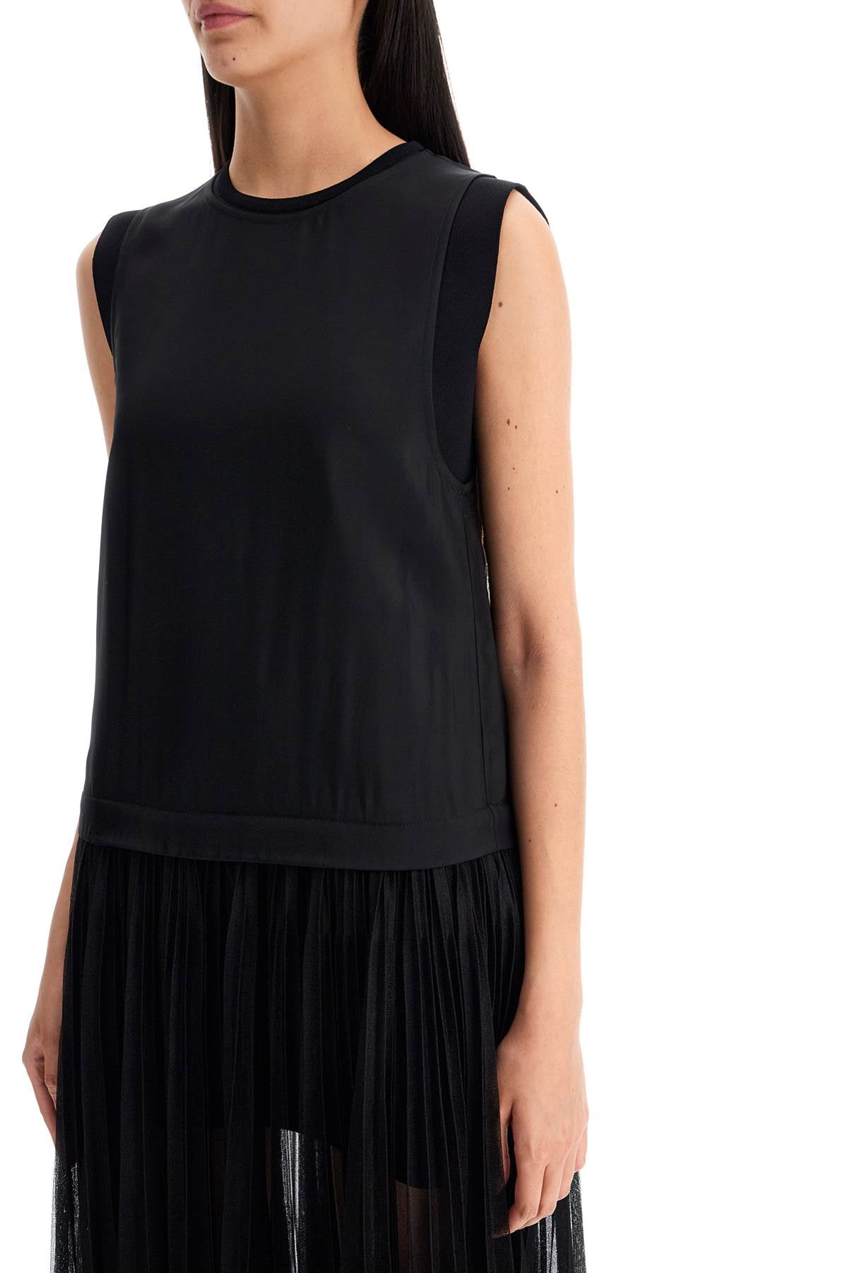 Layered Dress With Pleated Skirt  - Black