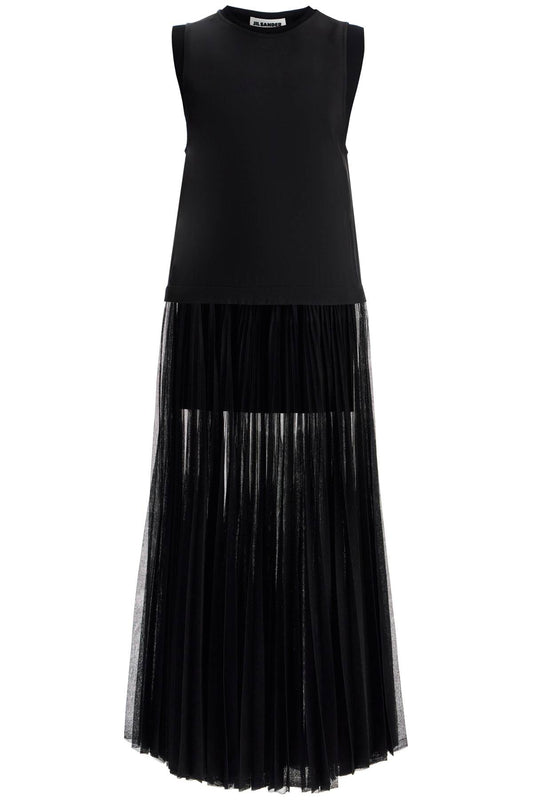 Layered Dress With Pleated Skirt  - Black