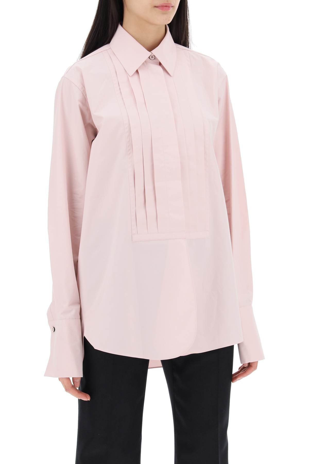 Pleated Bib Shirt With  - Pink