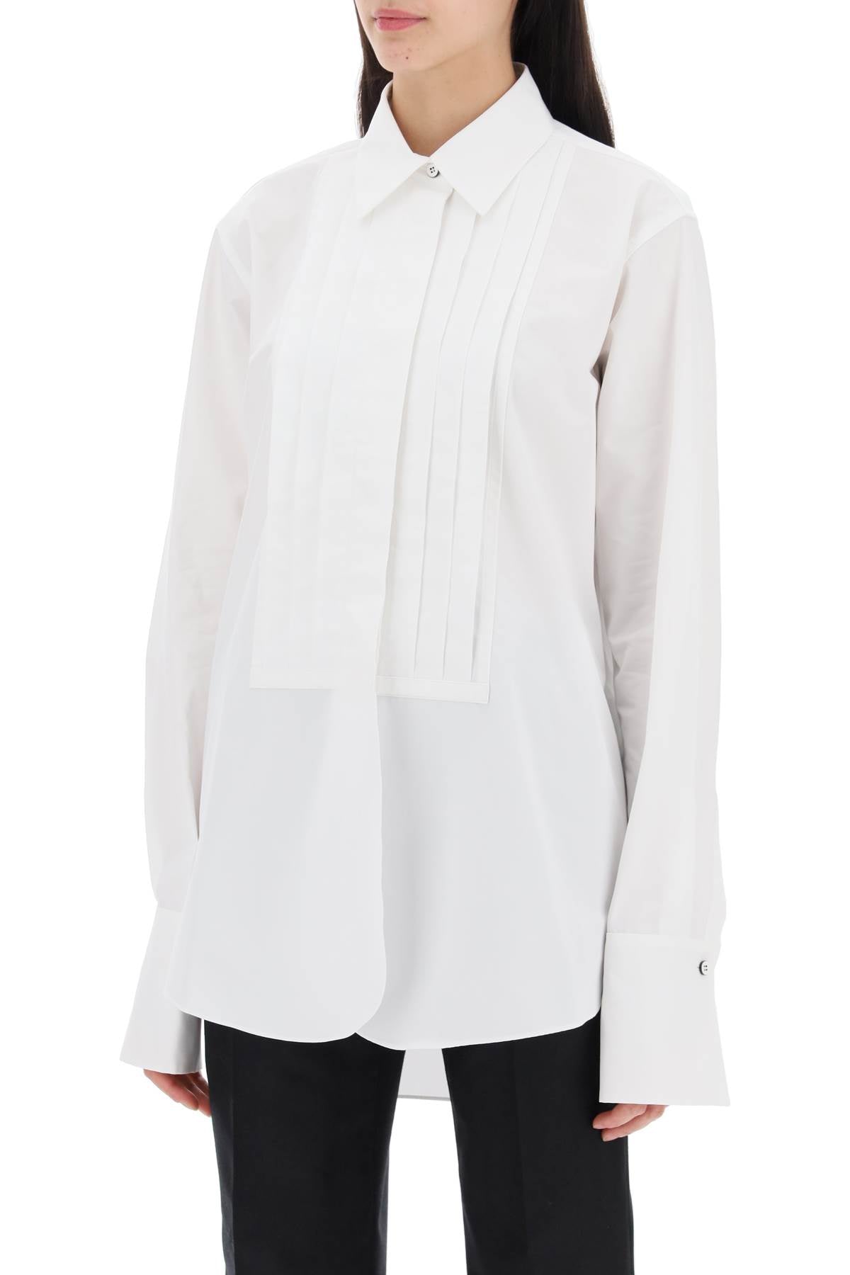 Pleated Bib Shirt With  - White