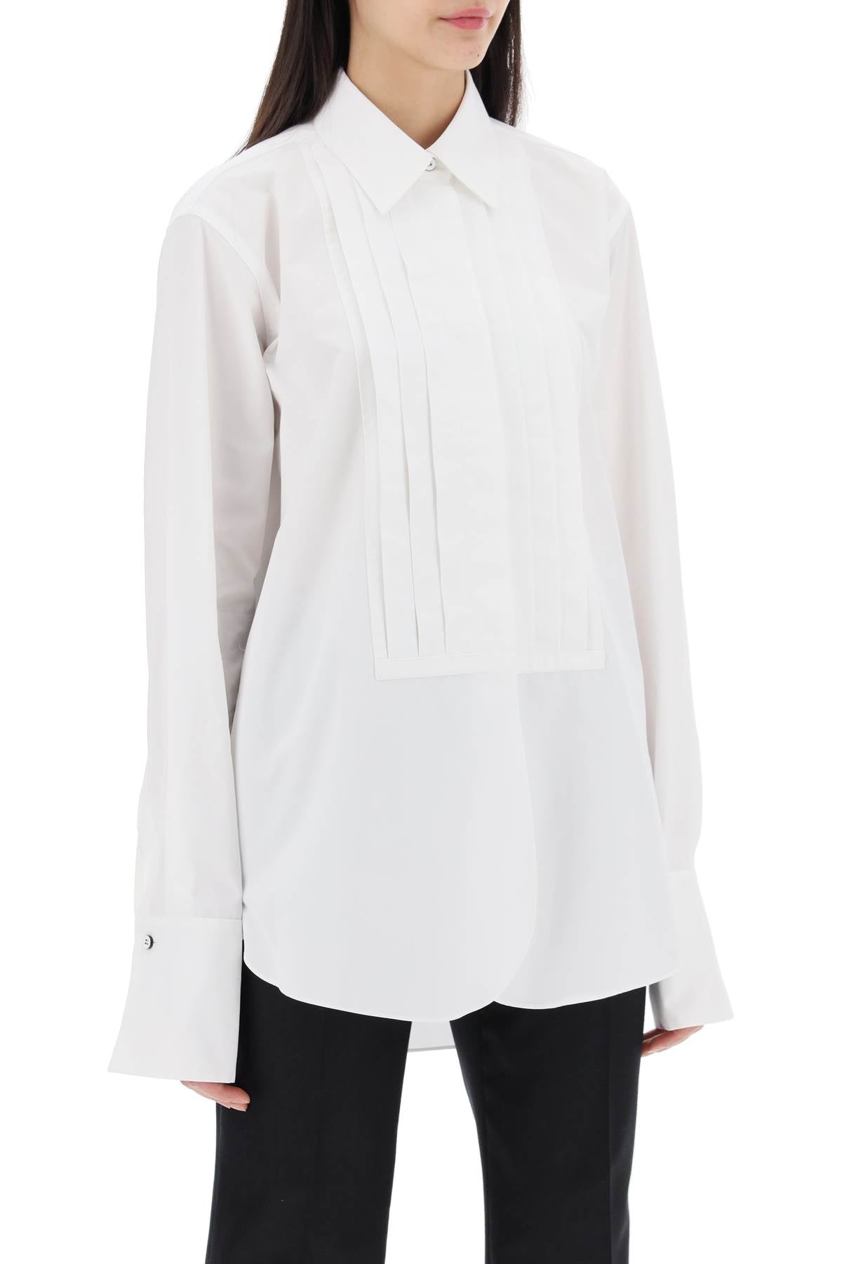 Pleated Bib Shirt With  - White