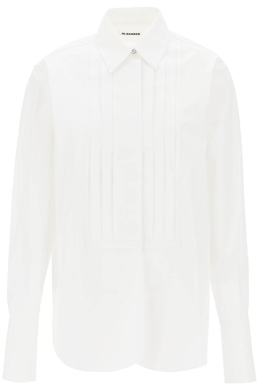 Pleated Bib Shirt With  - White