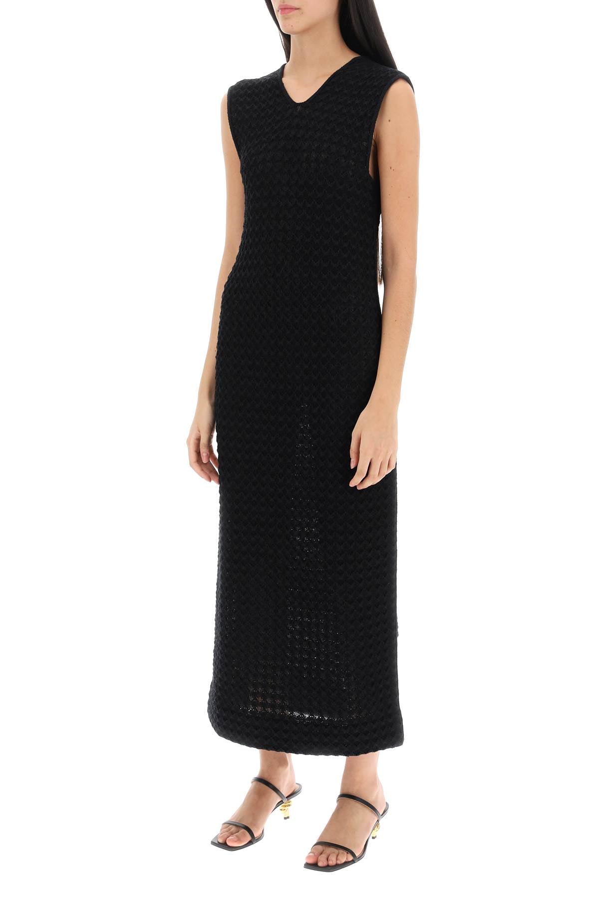 Midi Dress In Openwork Knit  - Black