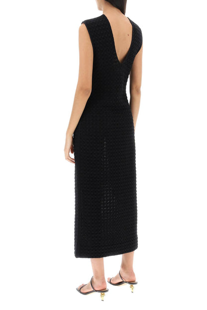 Midi Dress In Openwork Knit  - Black