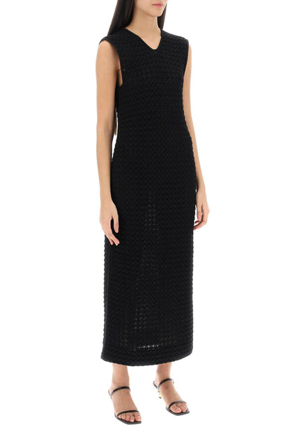 Midi Dress In Openwork Knit  - Black