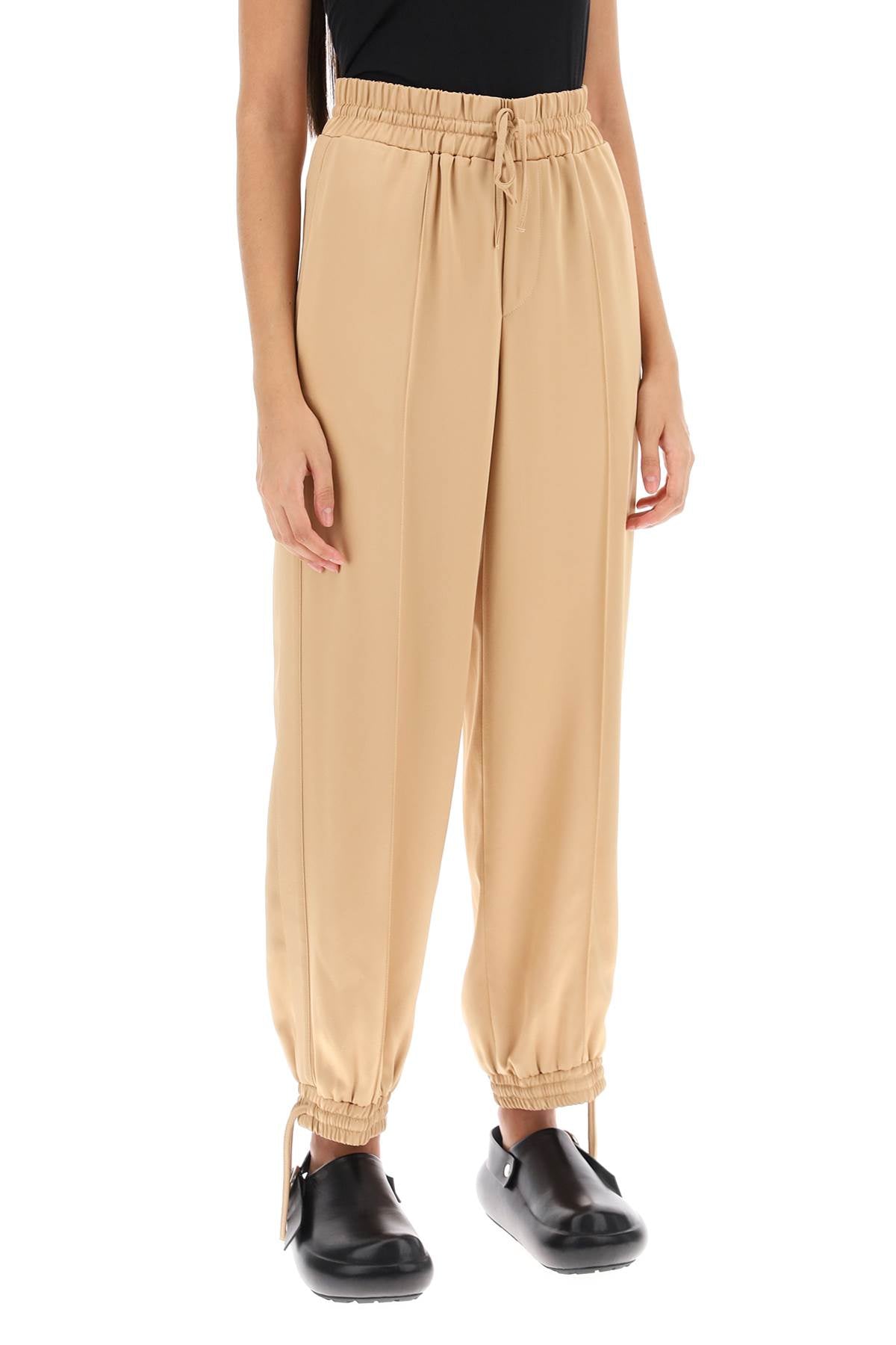 Satin Drawstring Pants  - Beige