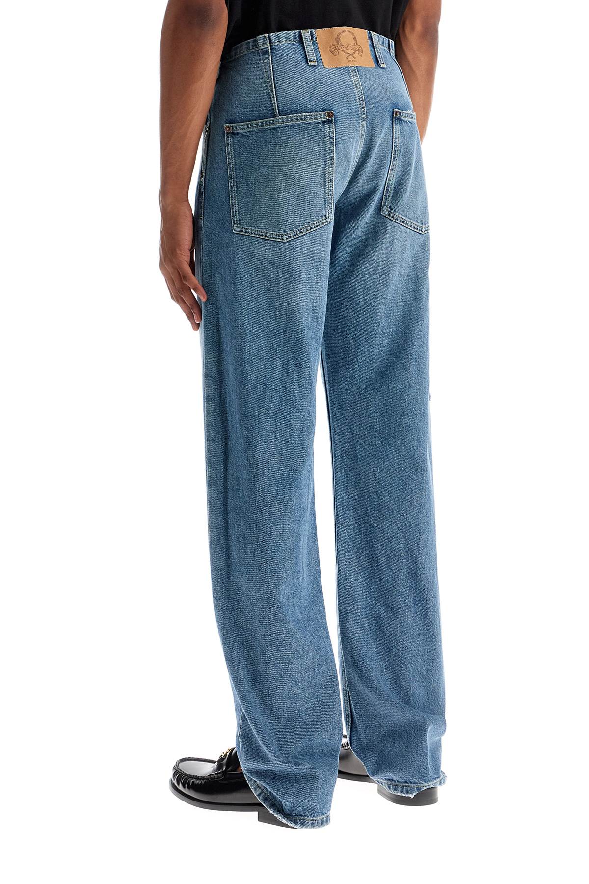 Straight Jeans With Adjustable Waistband  - Blue