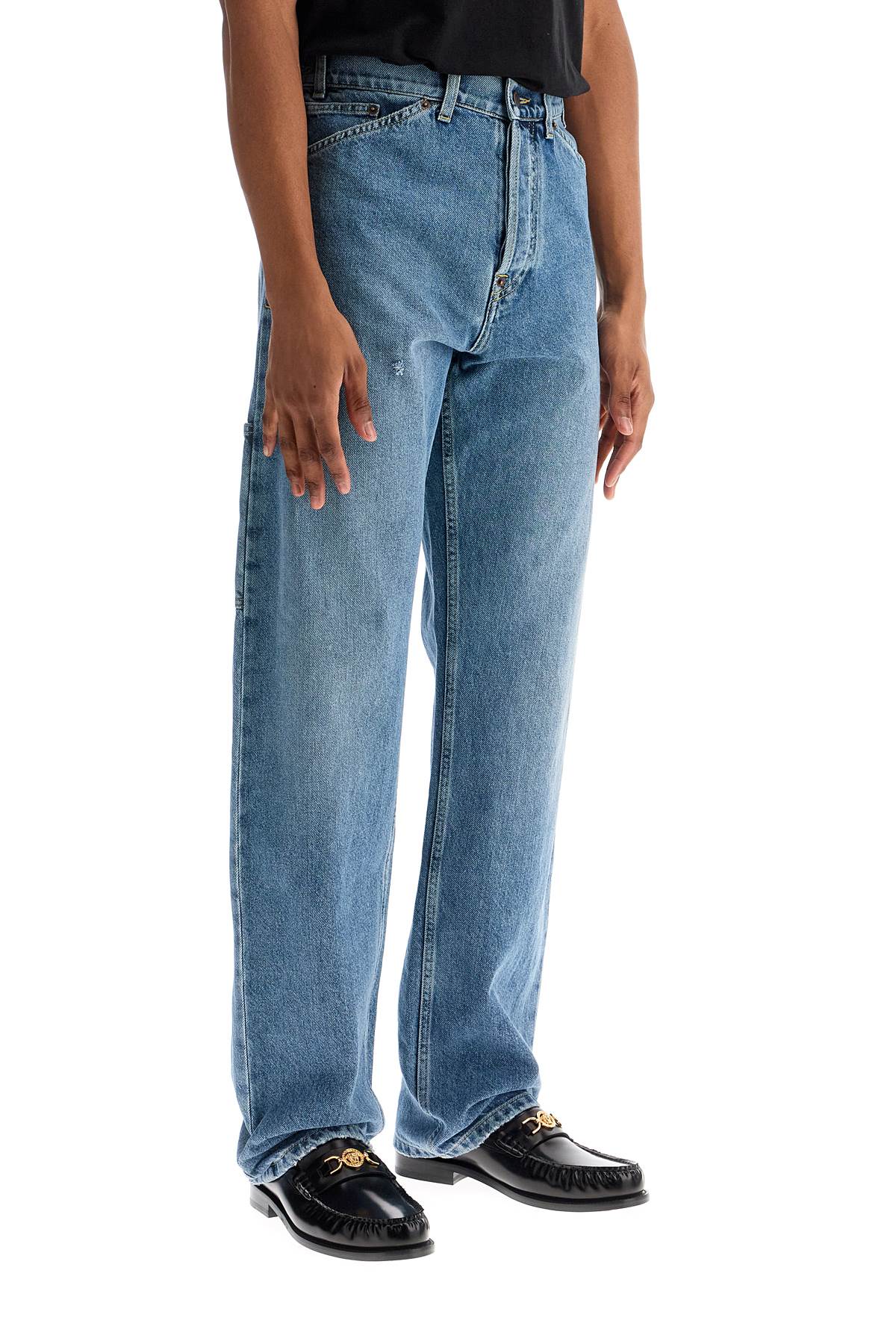 Straight Jeans With Adjustable Waistband  - Blue