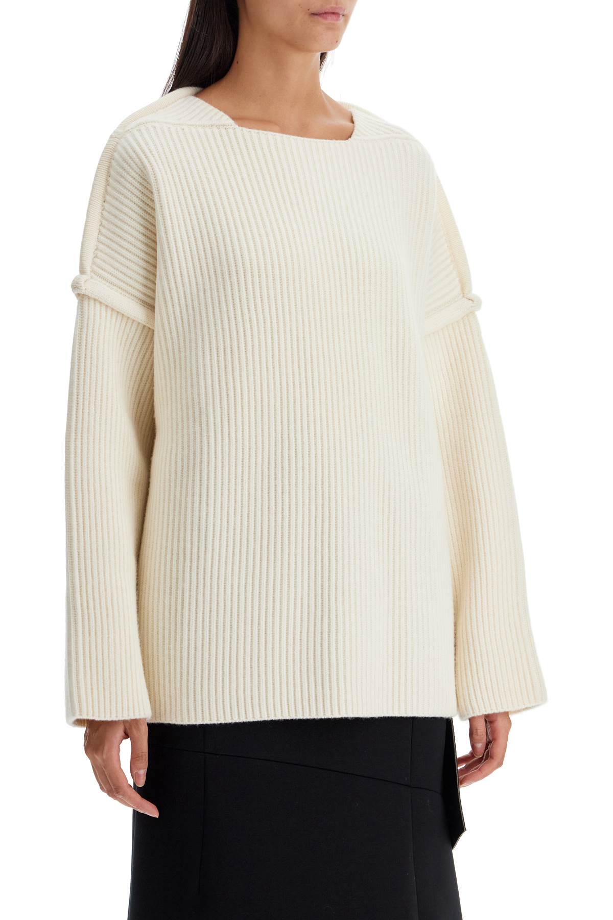 'oversized Ribbed Knit Pul  - White