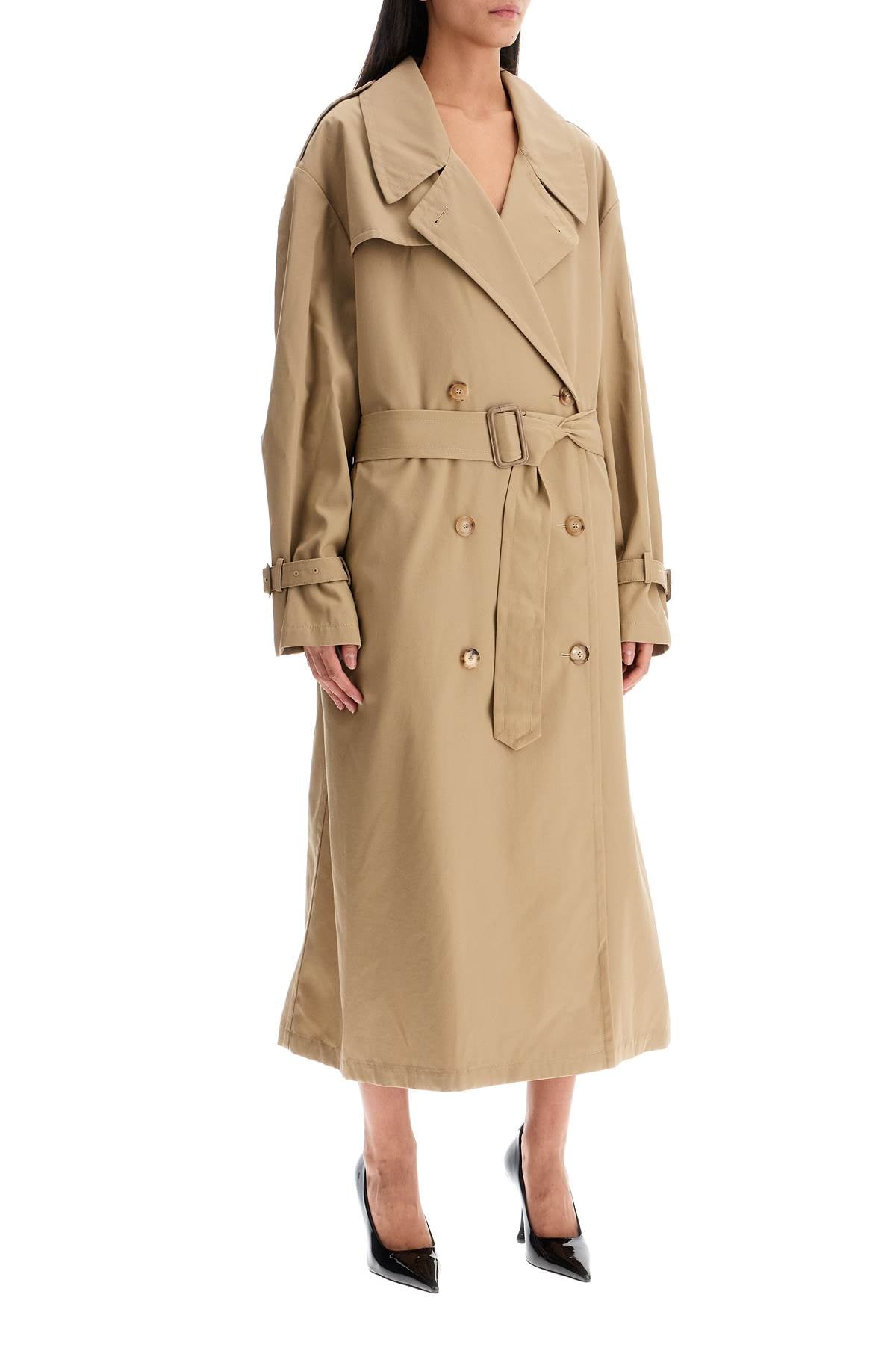 Double-breasted Trench Coat With  - Beige