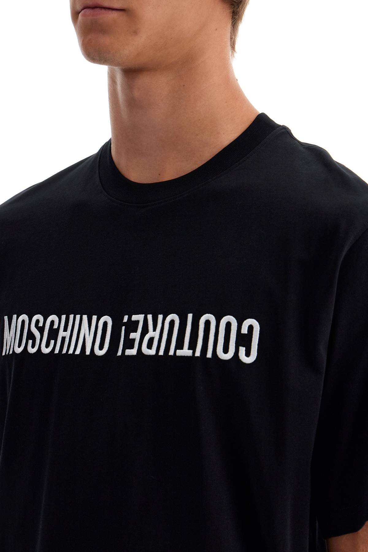 T-shirt With Embroidered Lettering  - Black