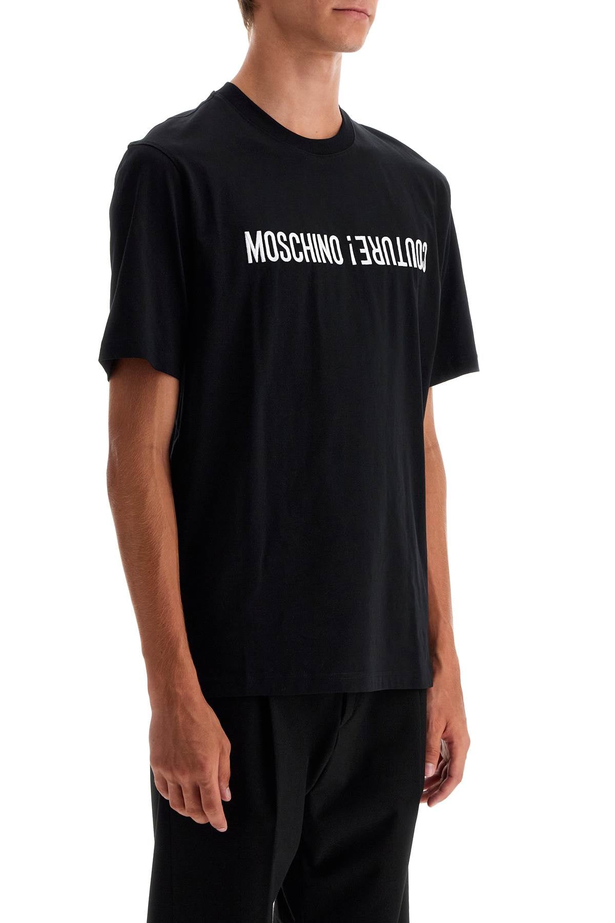 T-shirt With Embroidered Lettering  - Black