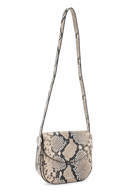 Python Leather Coin Shoulder Bag With Textured Finish  - Black