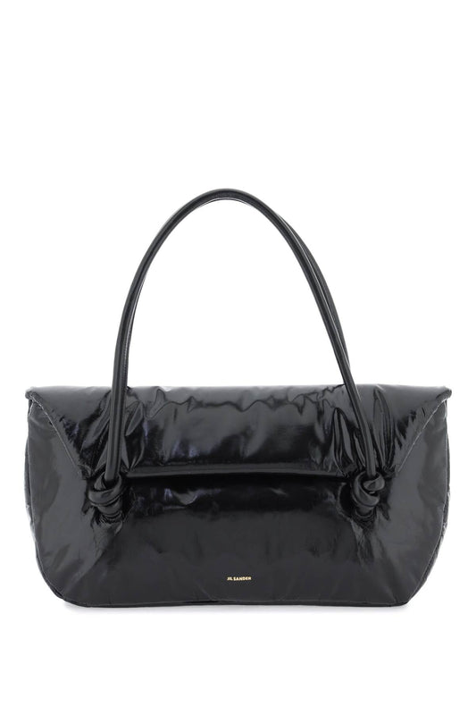 Padded Leather Shoulder Bag  - Black