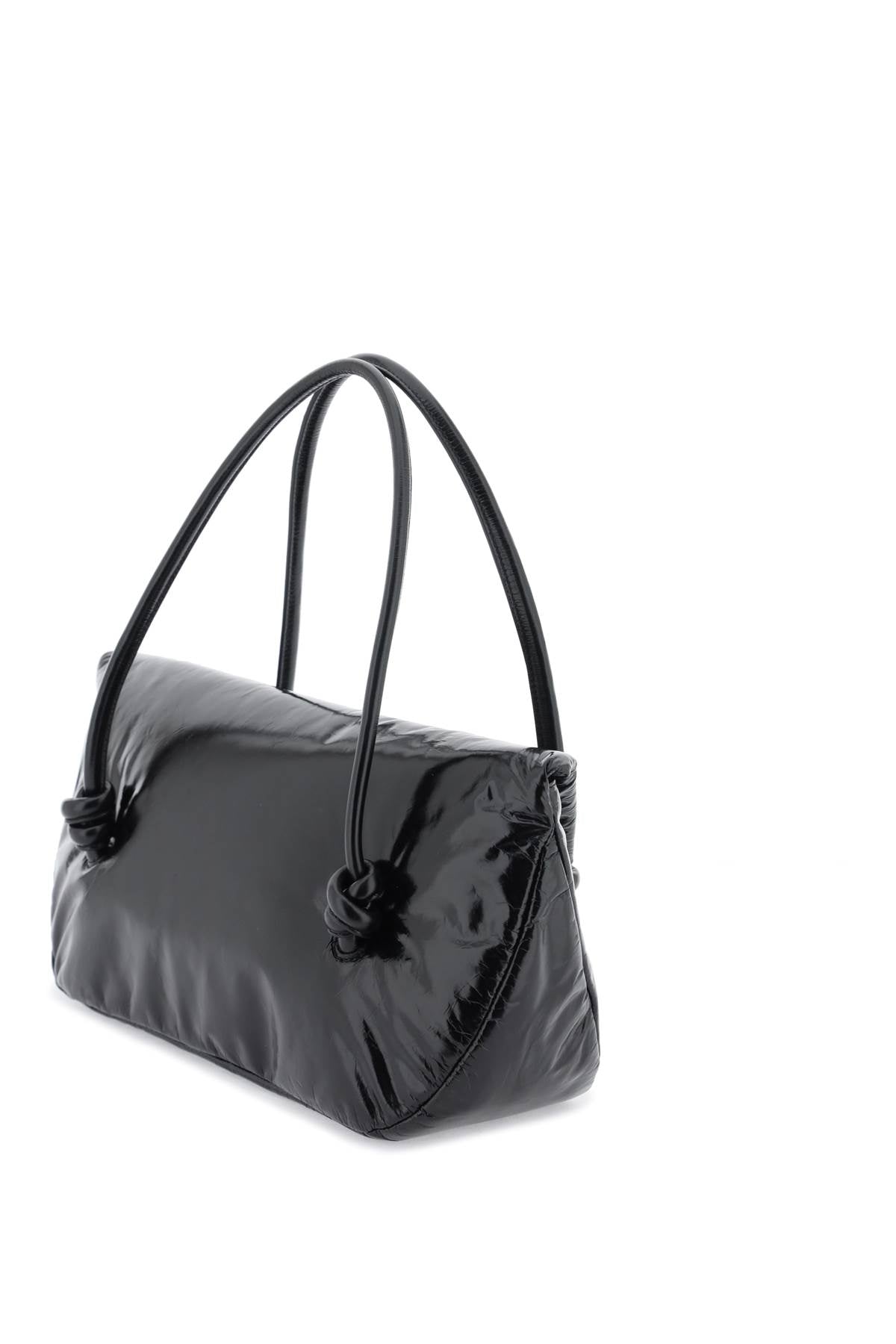 Padded Leather Shoulder Bag  - Black