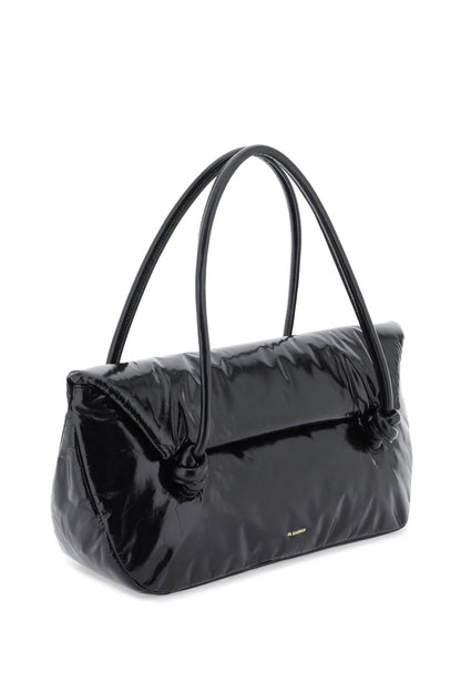 Padded Leather Shoulder Bag  - Black