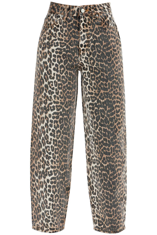 Leopard Print Barrel Jeans  - Brown