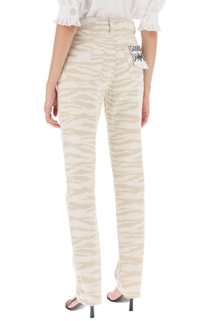 'swigy' Printed Denim Jeans  - White