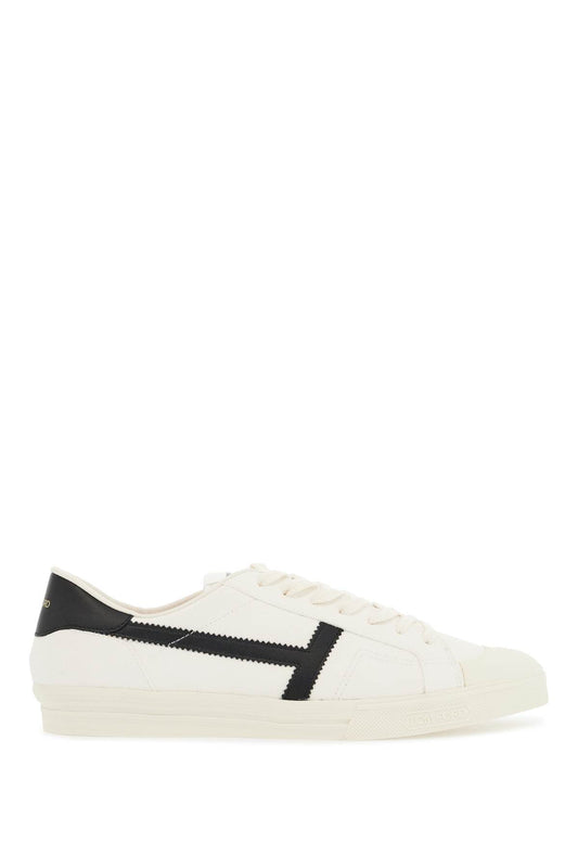 White Low Top Leather Sneakers With Velcro  - White