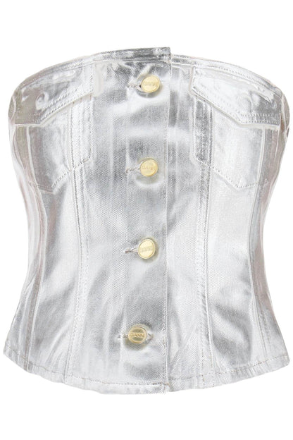 Bustier Top In Foil Denim  - Silver