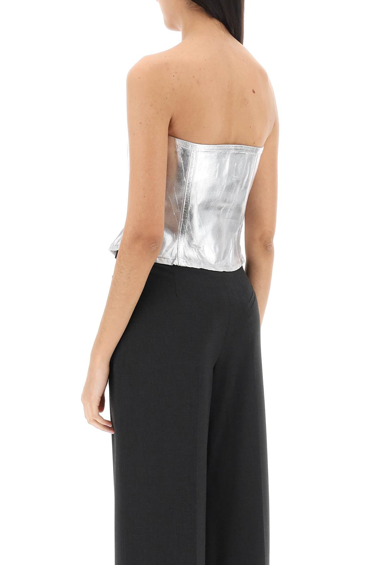 Bustier Top In Foil Denim  - Silver