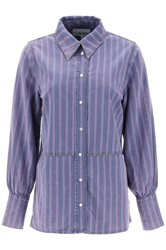 Striped Denim Shirt  - Purple