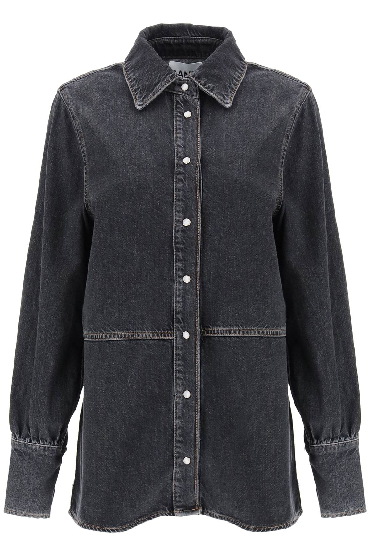 Rhinestone Denim Shirt  - Black