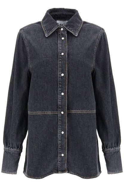 Rhinestone Denim Shirt  - Black