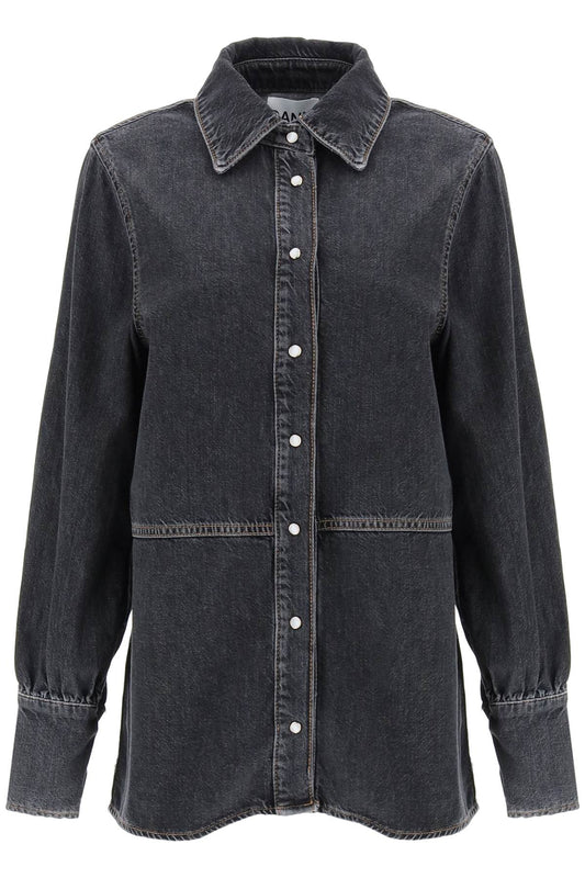 Rhinestone Denim Shirt  - Black