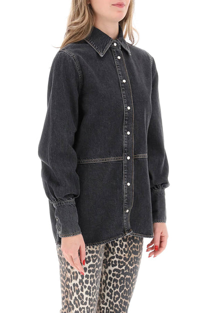 Rhinestone Denim Shirt  - Black