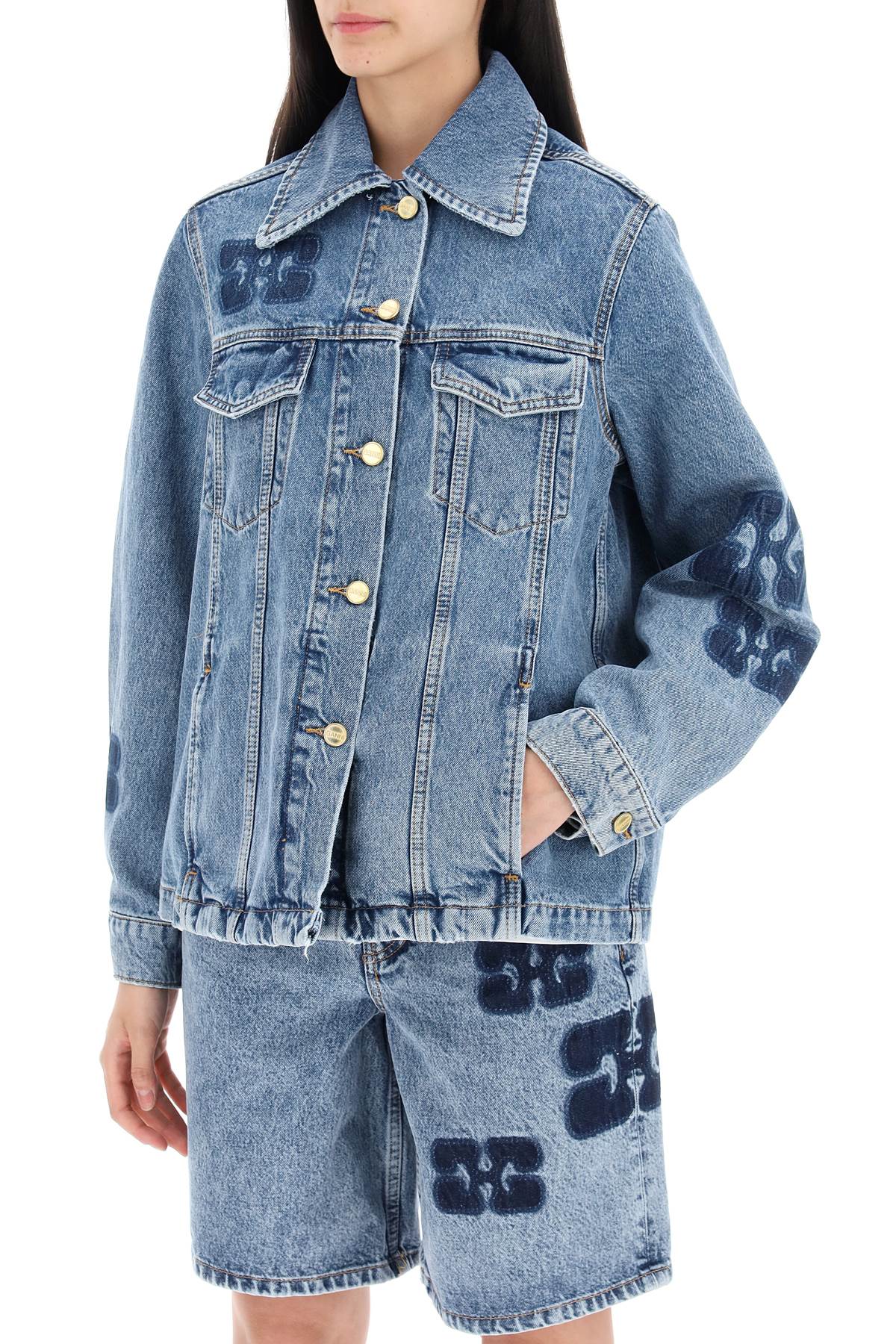 Denim Jacket With Patch Detail  - Blue