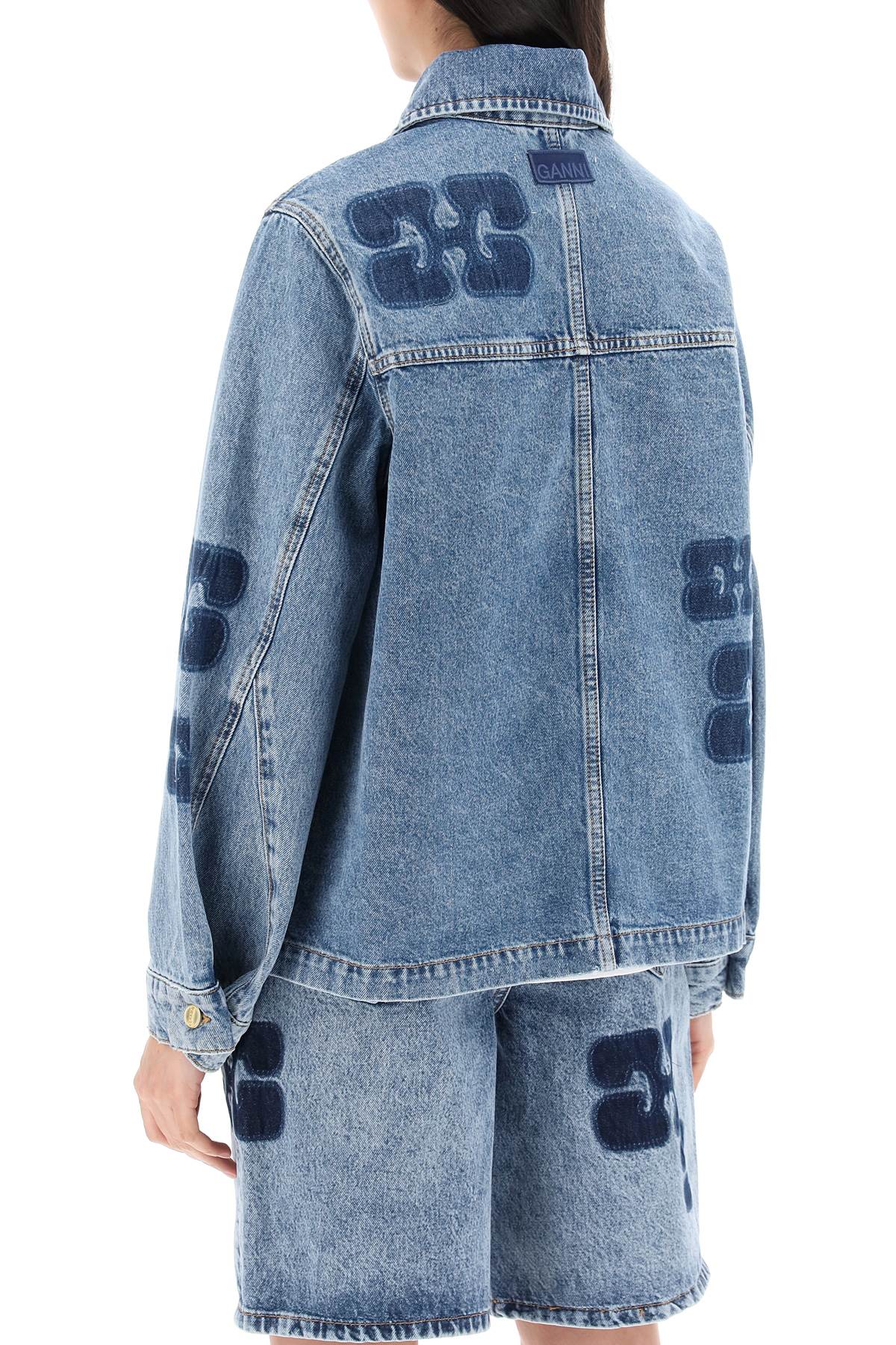 Denim Jacket With Patch Detail  - Blue